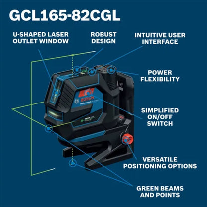 12V Max Connected Green-Beam Cross-Line Laser with Plumb Points and 12V Battery
