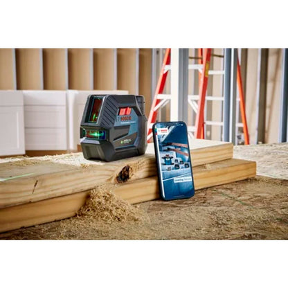 12V Max Connected Green-Beam Cross-Line Laser with Plumb Points and 12V Battery
