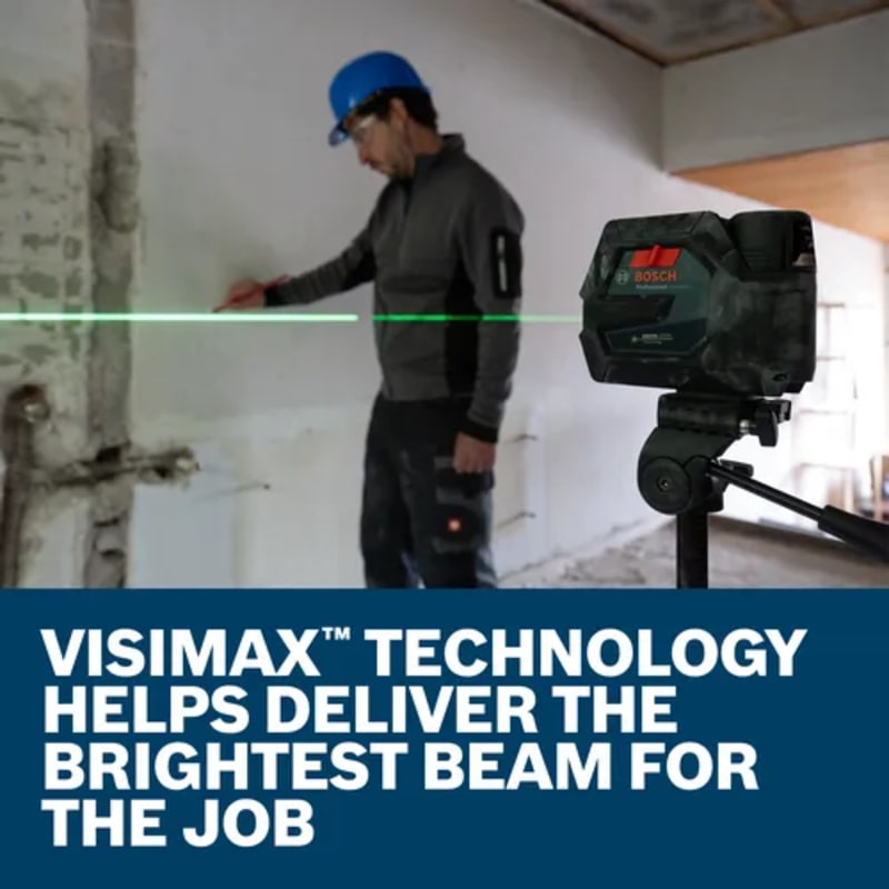 12V Max Connected Green-Beam Cross-Line Laser with Plumb Points and 12V Battery