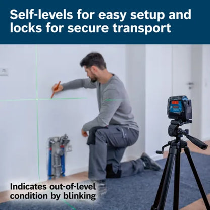 Green-Beam Self-Leveling Cross-Line Laser with (1) 3.7V 1.0 Ah Battery