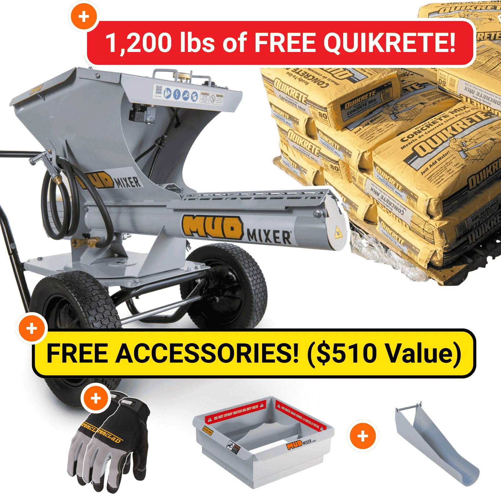 MudMixer Evolution Pro Bundle + 1,200 lbs FREE Quikrete!