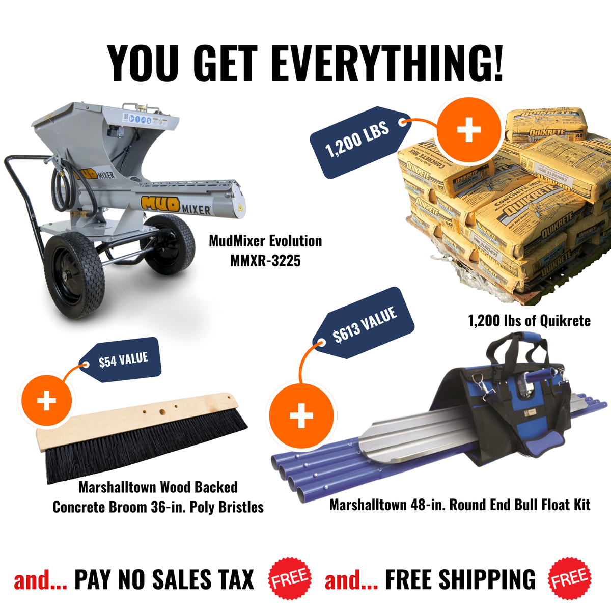 MudMixer Evolution Pad & Patio Bundle + 1,200 lbs Free Quikrete