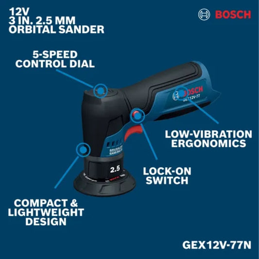 12V Compact Cordless Brushless 3 In. Random Orbital Sander (Bare Tool)