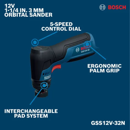 12V Compact Cordless Brushless 1-1/4 In. Orbital Sander (Bare Tool)