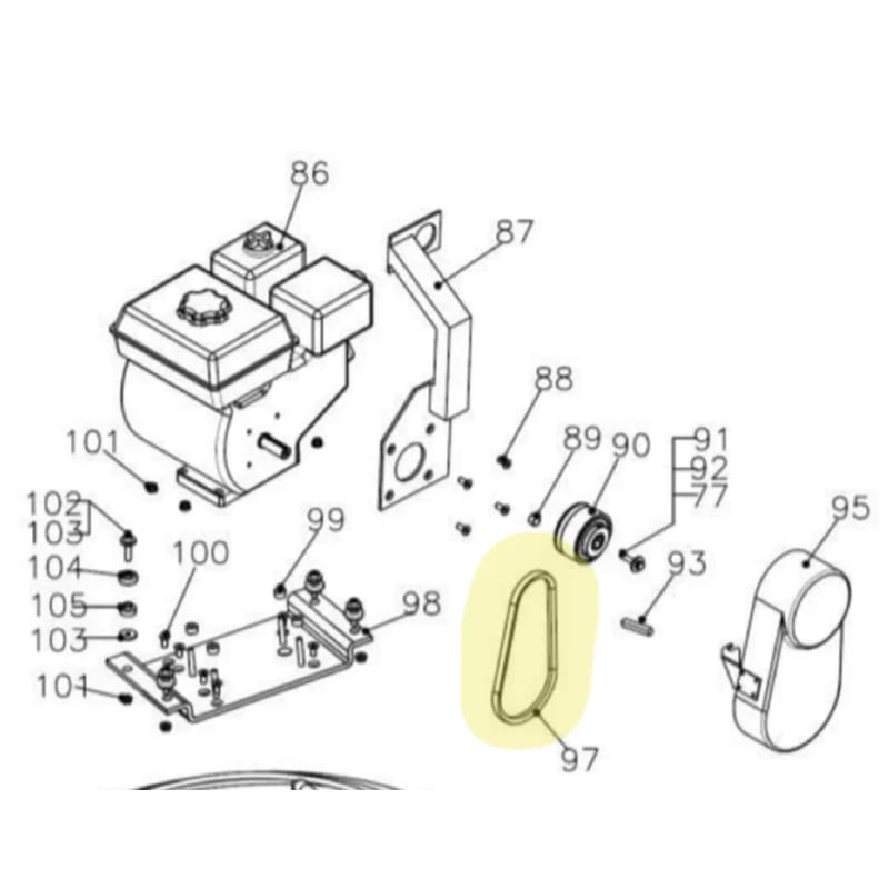 Replacement V Belt Spare Part for 36" Concrete Power Trowels TPT36H, JXPT36K (Part No. QBT-A26V) TPT36H-VBELT-2