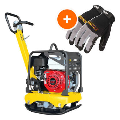 Reversible Plate Compactor - Honda GX160 - 5.5 HP - 3,500 lbs/ft_ W/ Free Vibration Impact Ironclad Gloves
