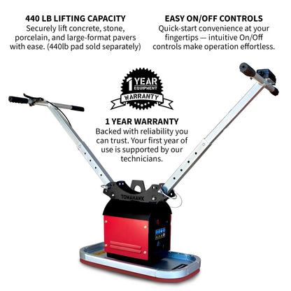 Tomahawk 440 lb Electric Paver Slab Vacuum Lifter 1200W for Hardscaping, Concrete, and Stone Placement