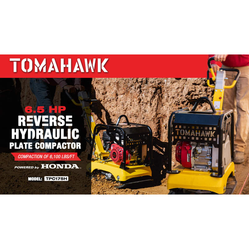 Tomahawk 6.5 HP Honda Reverse Hydraulic Plate Compactor for Soil, Aggregate, Cohesive Compaction TPC175H-3