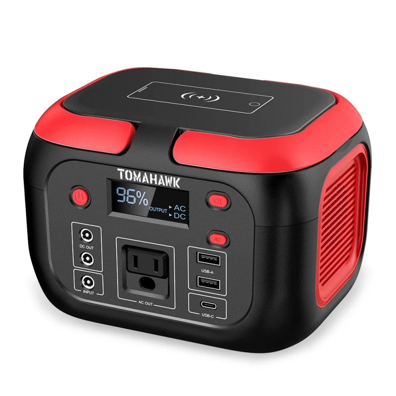 Tomahawk Portable Power Station, 155Wh 200W 4-Port Backup Lithium Battery, AC DC Outlet, 60W USB-C USB-A Pure Sine Wave Outlet, Digital, LED Light for Outdoor Camping, RV TPB200