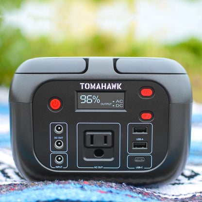Tomahawk Portable Power Station, 155Wh 200W 4-Port Backup Lithium Battery, AC DC Outlet, 60W USB-C USB-A Pure Sine Wave Outlet, Digital, LED Light for Outdoor Camping, RV TPB200-5