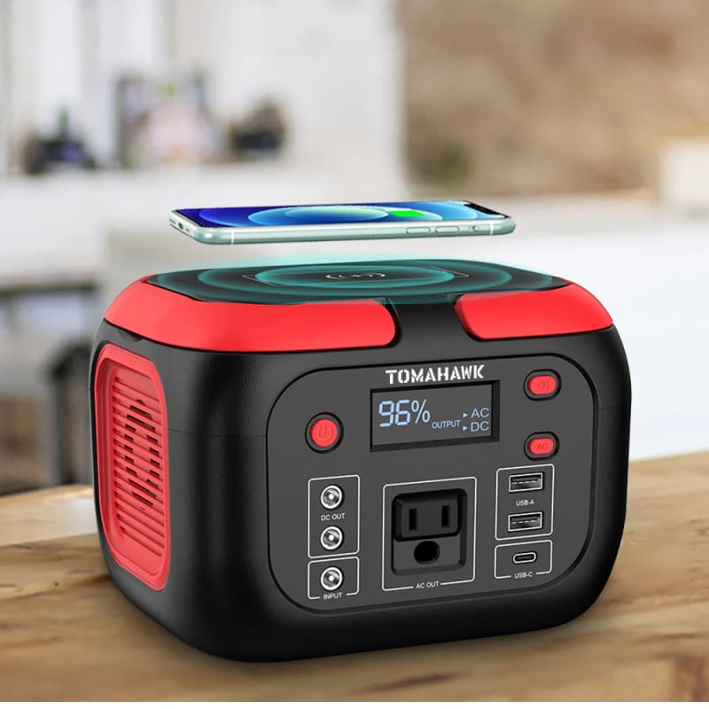 Tomahawk Portable Power Station, 155Wh 200W 4-Port Backup Lithium Battery, AC DC Outlet, 60W USB-C USB-A Pure Sine Wave Outlet, Digital, LED Light for Outdoor Camping, RV TPB200-6