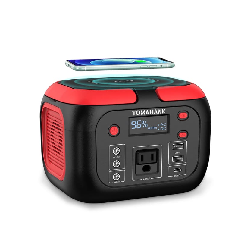 Tomahawk Portable Power Station, 155Wh 200W 4-Port Backup Lithium Battery, AC DC Outlet, 60W USB-C USB-A Pure Sine Wave Outlet, Digital, LED Light for Outdoor Camping, RV TPB200-8