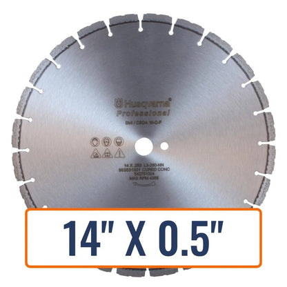 Asphalt blade, Husqvarna's diamond segmented for roadworks, featuring sandwich segments and compatible with 35-85 hp machines.