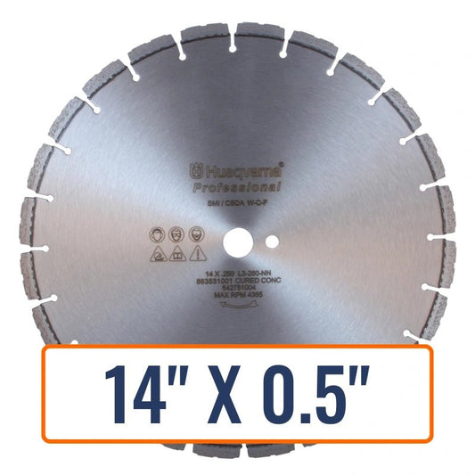Asphalt blade, Husqvarna's diamond segmented for roadworks, featuring sandwich segments and compatible with 35-85 hp machines.