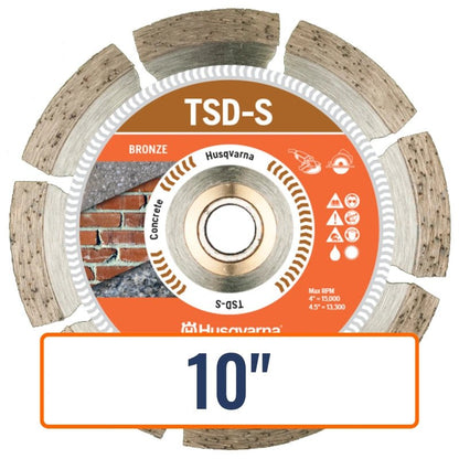Cement cutting blade, Husqvarna TSD-S Dri Disc, suitable for slicing through concrete, masonry, brick, and stone.
