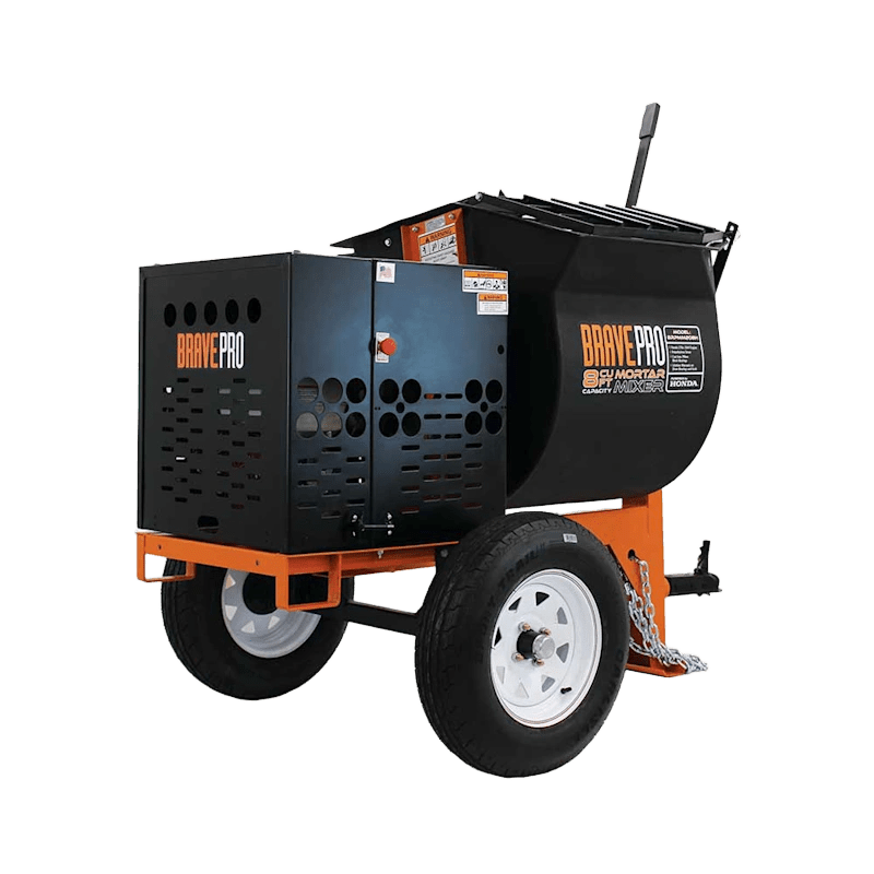 Brave Mortar Mixer - 8 cubic feet, gas powered with Honda engine, durable poly drum, easy to transport.