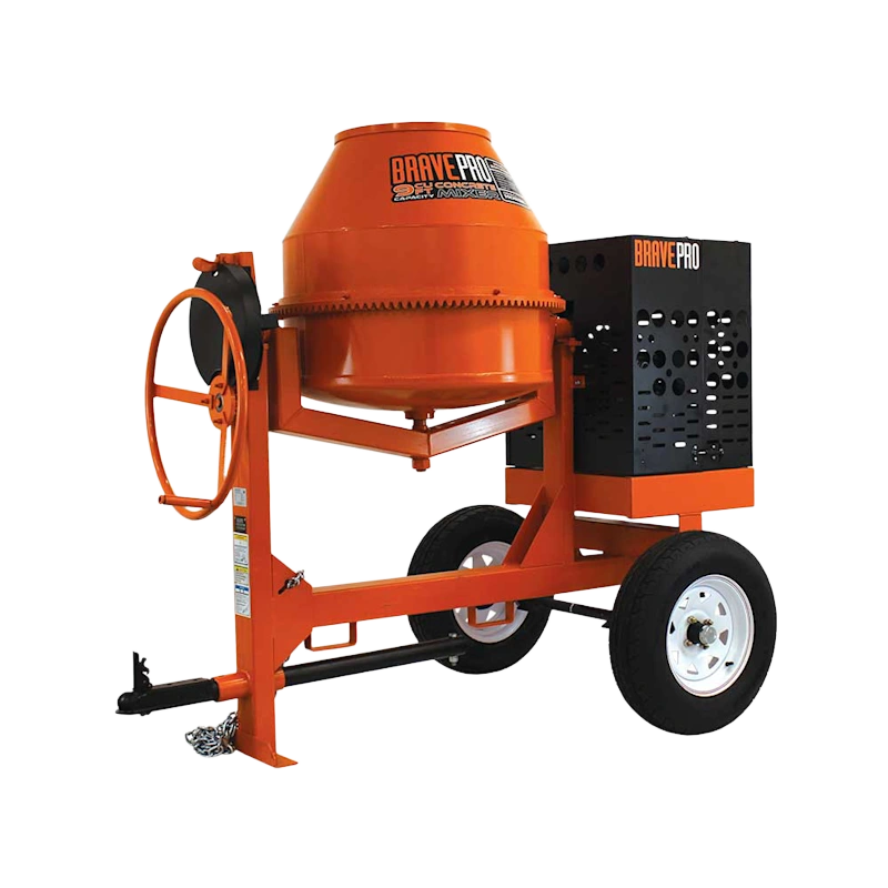 Brave Honda GX270 9 cubic foot cement mixer with durable steel drum, reinforced frame, and secure safety features.