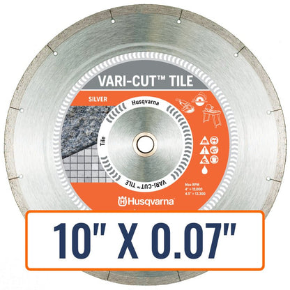 Ceramic tile blade, the Husqvarna VARI-CUT™️ Diamond Saw Blade, delivering precise and chip-free cuts every time.