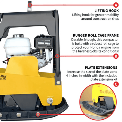 Reversible vibratory compactor with GX200 engine for construction
