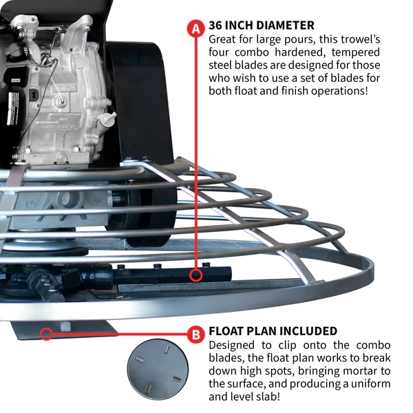 Power Trowel - 36" - Kohler 6Hp - 120 Rpm