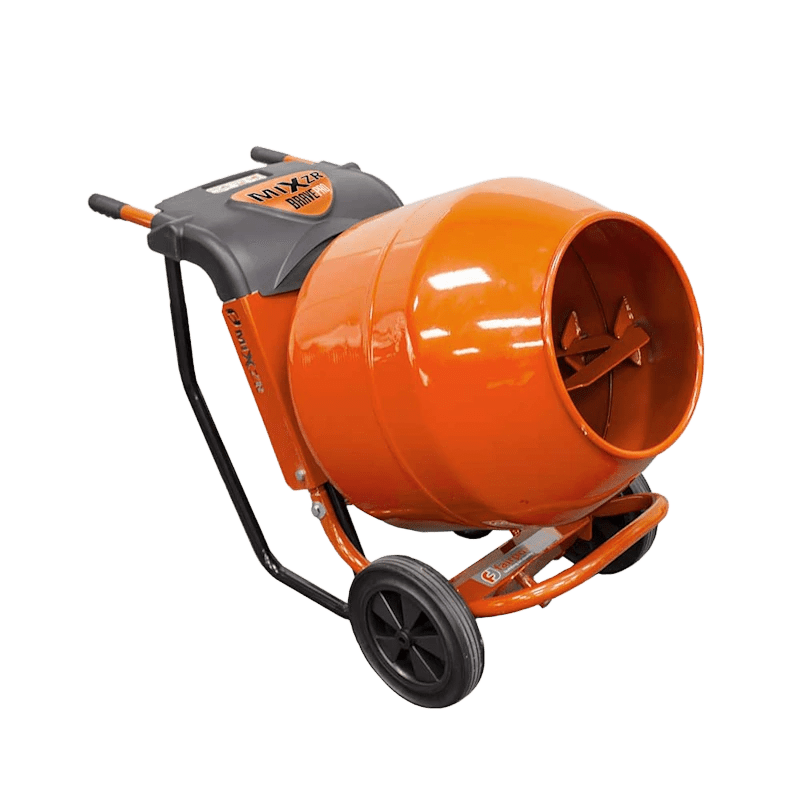Brave MIXZR concrete mixer with 5 cu ft capacity, compact and sturdy for small construction tasks.