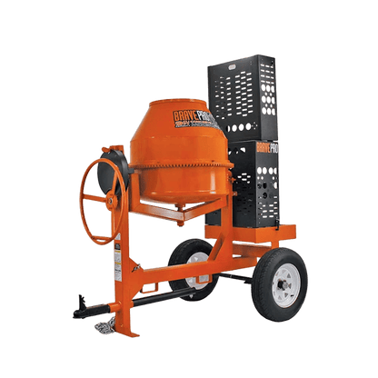Brave cement mixer with Honda GX270 engine, durable steel drum, reinforced frame, and safety features.