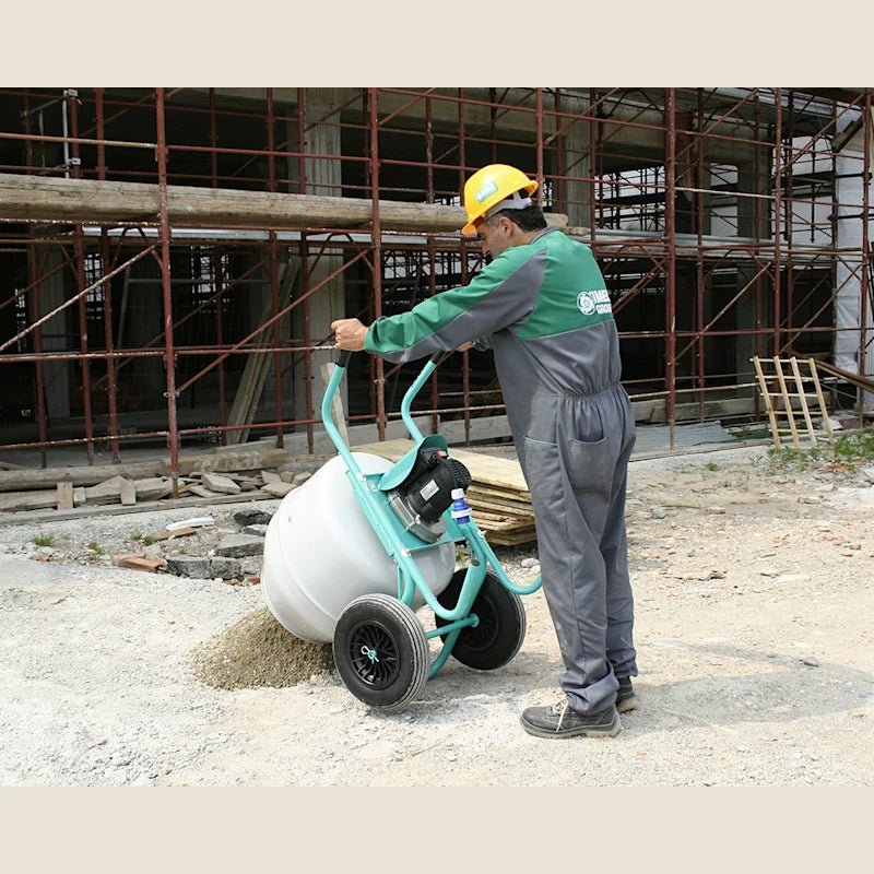 IMER USA 1105422 Wheelbarrow Mixer - Durable, efficient concrete mixer with 5 cu ft capacity & 1/2 HP motor.