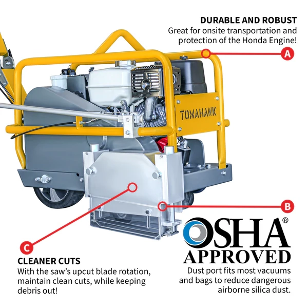 Walk Behind Concrete Saw - Honda GX390, 13 HP - 1.5" Depth - ꜛ10" Blade