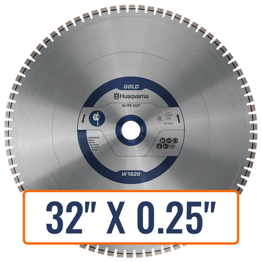 Concrete wall saws blades, specifically the Husqvarna Elite-Cut W1620 in various sizes, designed for cutting through hard, medium and soft concrete.