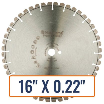 Concrete wall saws blades, showcasing Husqvarna Diamond Saw Blade with varying sizes and thickness, ideal for wet conditions.
