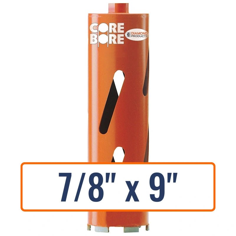 Diamond Products 7/8" x 9" Heavy Duty Orange Dry Hole Saw for concrete drilling