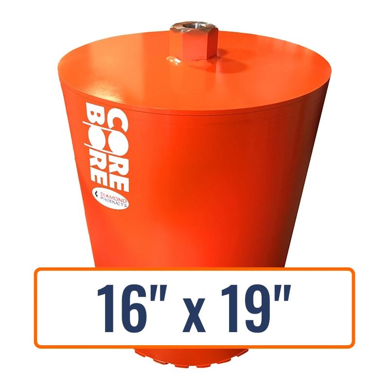 Diamond Products 16" x 19" large diameter core drill bit for concrete, with 1-1/4"-7 hub size