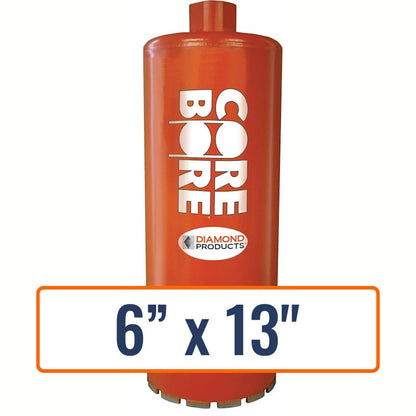 Diamond Products 6" x 13" Wet Segmented Core Drill Bit with 1-1/4"-7 Hub for General Purpose - Wide Space drilling.