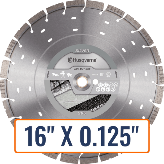 Cut and break saw blades, specifically the Husqvarna Vari-Cut S65 Diamond Saw Blade, ideal for masonry and hardscaping projects.