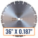 Diamond blade for cutting asphalt, showcasing its segmented design and size variety, compatible with Husqvarna machines.