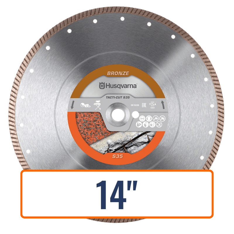 Diamond blade for granite, Husqvarna TACTI-CUT™️, 14 inches in size, designed for cutting through hard concrete and granite.