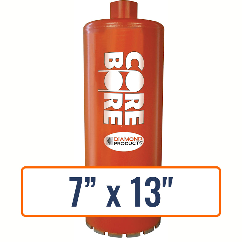 Diamond Products 7" x 13" wet segmented core drill bit with 1-1/4"-7 hub size for general purpose drilling in wide spaces.