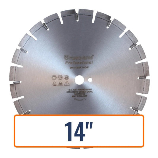 Early entry concrete saw blades, specifically a 14-inch Husqvarna Professional diamond blade optimized for cutting green concrete.