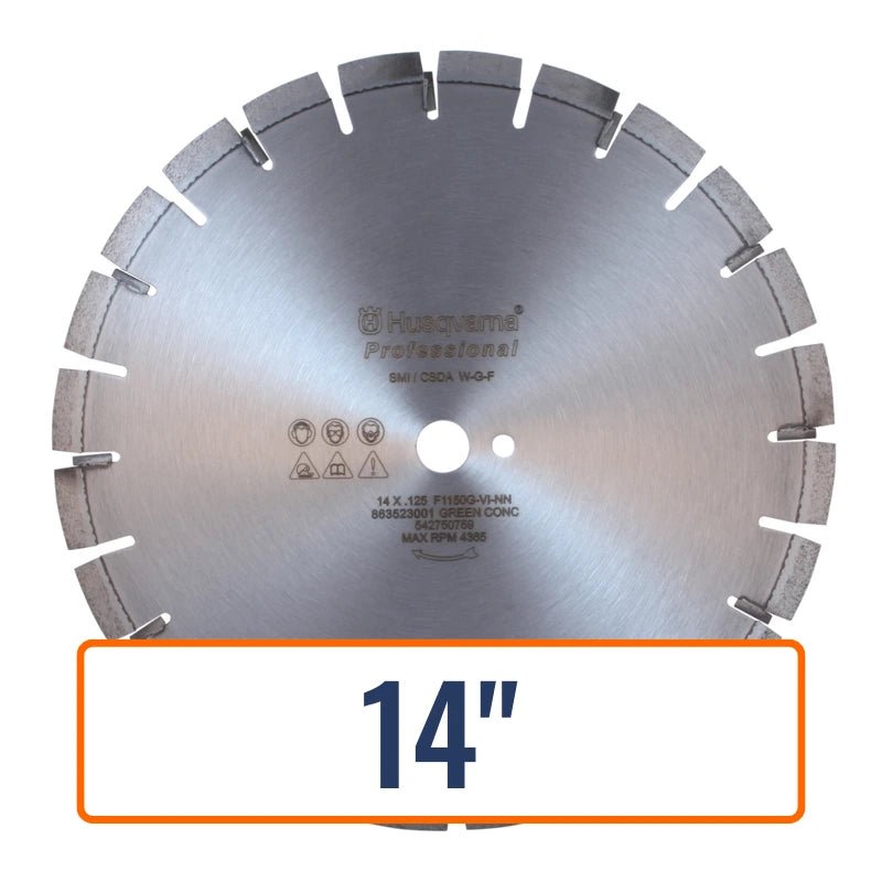 Early entry concrete saw blades, specifically a 14-inch Husqvarna Professional diamond blade optimized for cutting green concrete.