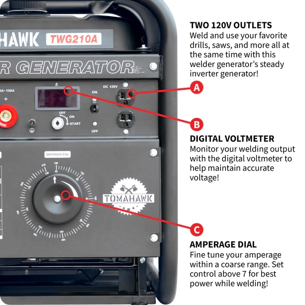 Welder Generator - Inverter - 50-210 Amps - 2,000 Watts