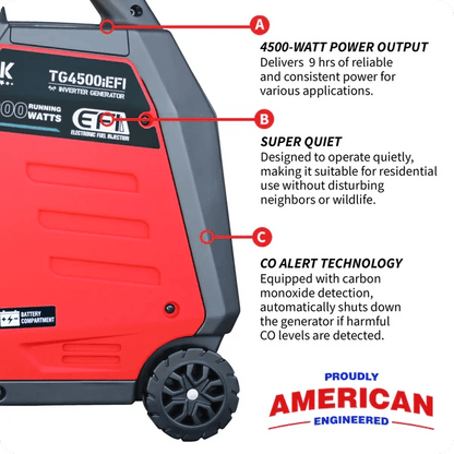 4500 Watt Inverter Generator Electronic Fuel Injection EFI Super Quiet Portable Gas Power Professional Use