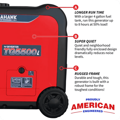 5500 Watt Inverter Generator Super Quiet Portable Gas Power Professional Use