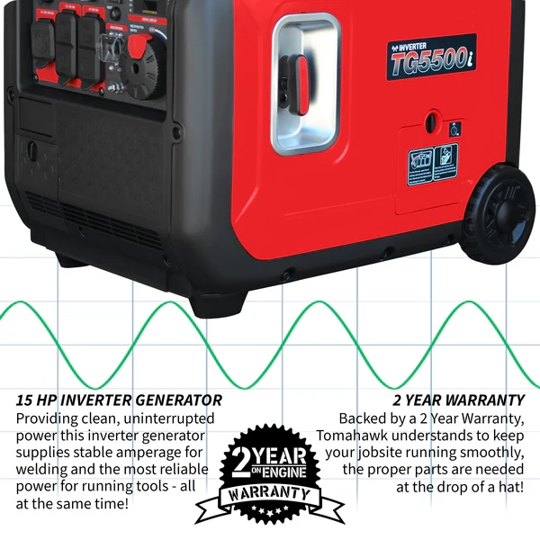 5,500 Watt Generator - Inverter - ꜛ8 hrs (1/2 load) - 58 dBA