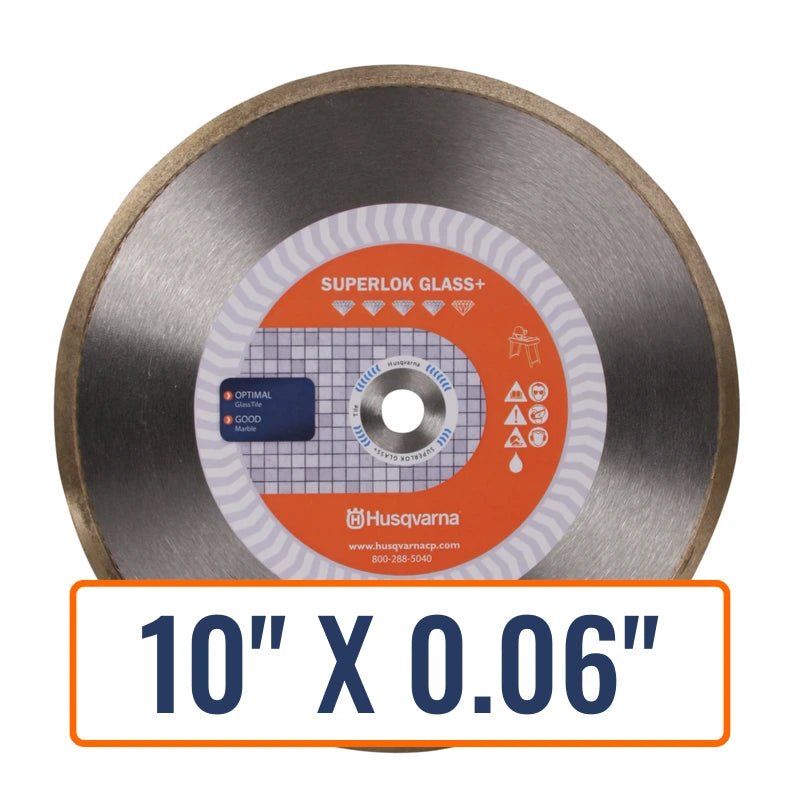 Glass tile saw blades showcasing the lightweight yet robust Husqvarna Superlok® in various sizes.
