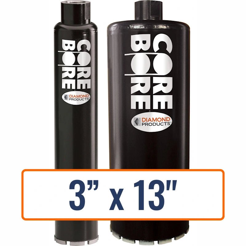 Diamond Products 3" x 13" Wet Segmented Core Drill Bit with 1-1/4"-7 Hub for General Purpose - Wide Space drilling.