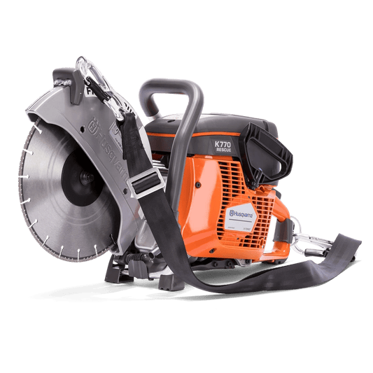 Husqvarna K770 Rescue hand-held saw with 12" blade and 0.8" cutting depth.