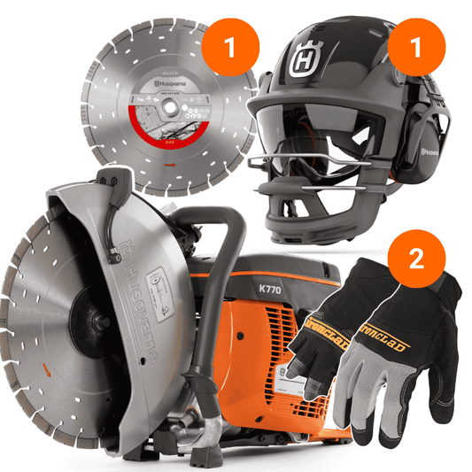 Husqvarna K770 Power Cutter 14" Bundle w/ Vari-Cut S45 Blade, Smartguard PE10H Helmet & 2 Pairs Ironclad Gloves - Save $300!