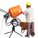 Kushlan 350DD cement mixer with 3/4 HP electric motor, 3.5 cu. ft. capacity drum, and retracting steel handles.