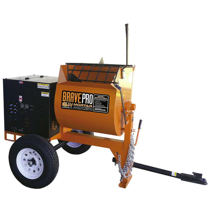 Brave Gasoline Mortar Mixer with 6 Cu. Ft. Steel Drum and Honda GX239