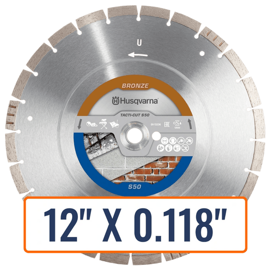 Masonry diamond blade from Husqvarna's TACTI-CUT™️ Series, designed for cutting through block, brick, and concrete.